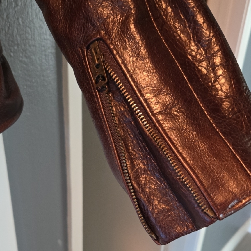 Schott Dark Brown Leather Biker Jacket - Picture 5 of 5